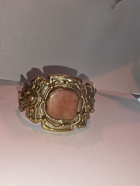 Gold-Tone Statement Cuff Bracelet with Peach Stone